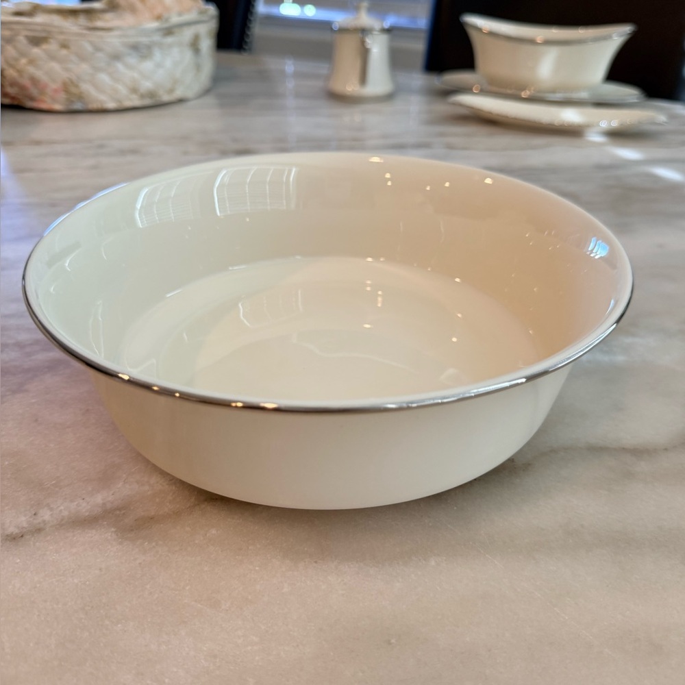 Vintage Lenox Solitaire Ivory Dinnerware Bowl with Platinum Trim 9.25”